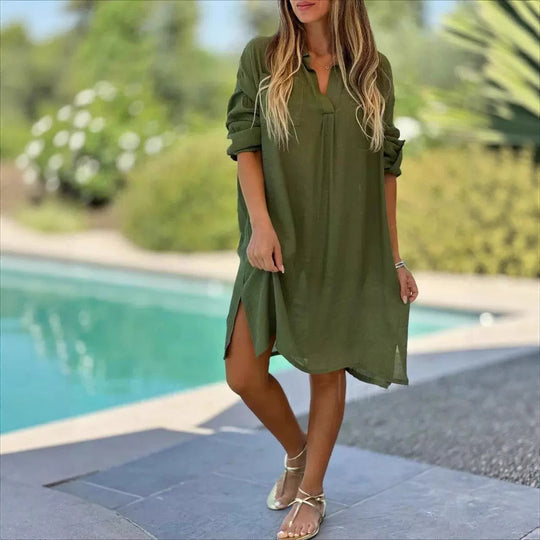 Damen Leichtes Hemdblusenkleid aus luftiger Baumwolle mit Knopfdetails EB