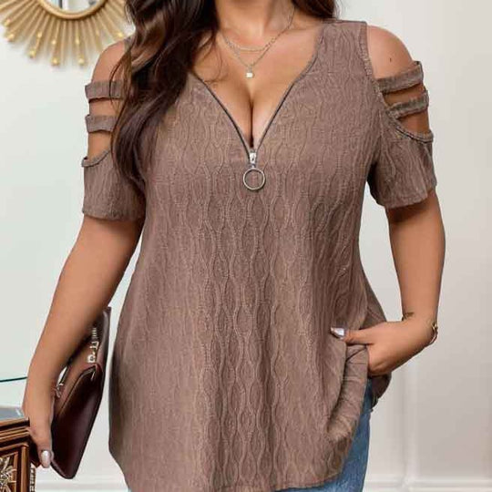 Damen modisches Halbarmshirt mit Reißverschluss EB