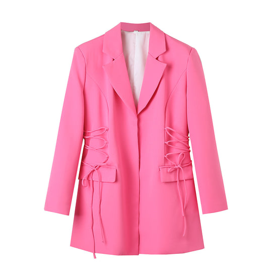 Damen modischer Blazer mit raffinierten Schnüroptiken und praktischen Taschen EB