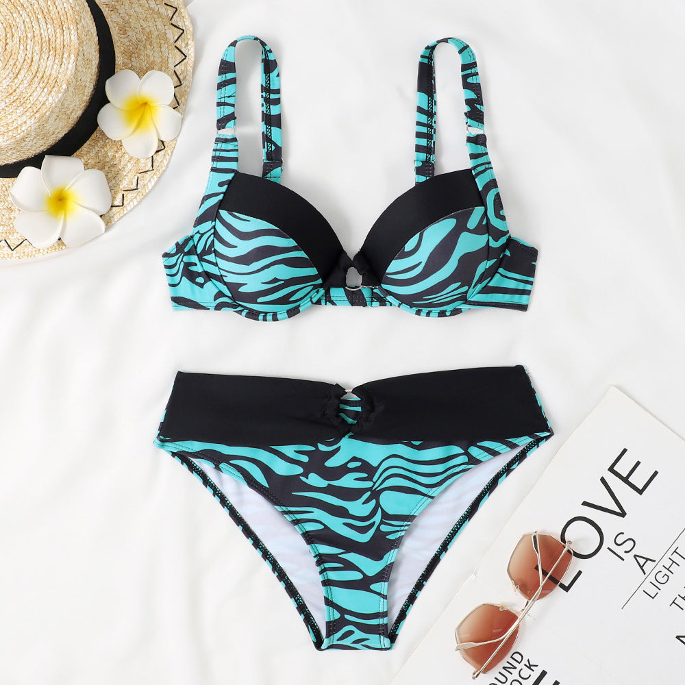 Damen Bikini-Set mit modernem Tierdruck und formendem Push-Up-Oberteil EB
