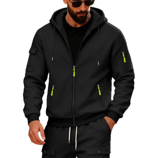 Herren nan technische Kapuzenjacke mit durchgehendem Reißverschluss, multiplen Reißverschlusstaschen und weichem Neopren-Finish EB
