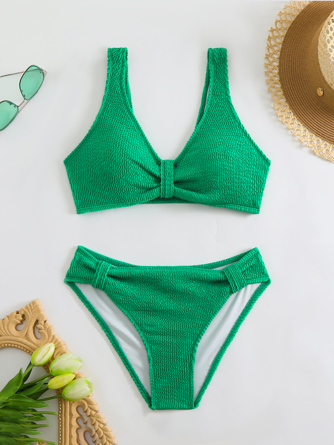 Damen strukturierter Bikini mit versetztem Band EB