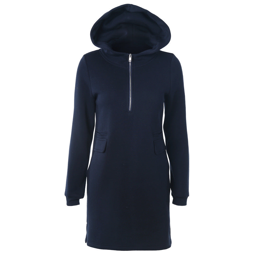 Damen Sweatshirtkleid mit Kapuze und Reißverschluss EB