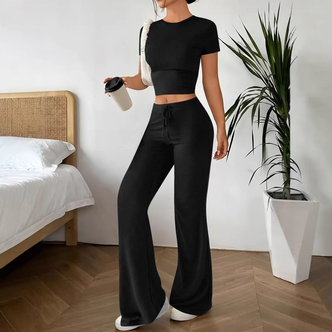 Damen Lässiges Crop-Top und Taillierte Lounge-Hosen Set EB