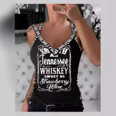 Damen Tanktop mit V-Ausschnitt und auffälligem Druck EB