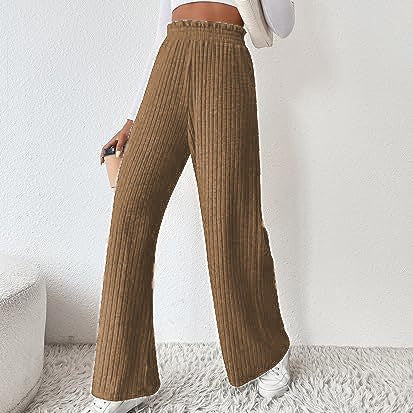 Damen weite Plisseehose mit hohem Bund und elastischem Taillenband EB