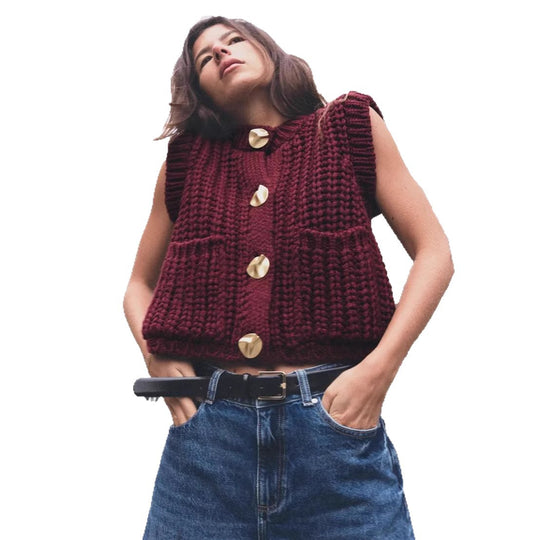 Damen Strickweste mit Knopfdetaillierung und praktischen Taschen EB