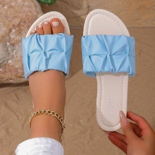 Damen Komfortable Riemchen-Sandalen mit modischem Falten-Design EB