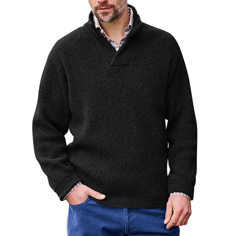 Herren Strickpullover mit modernem Stehkragen und feiner Rippstruktur EB