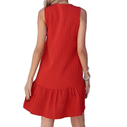 Damen Knielanges Babydoll-Kleid mit Knopfleiste und Rüschen EB