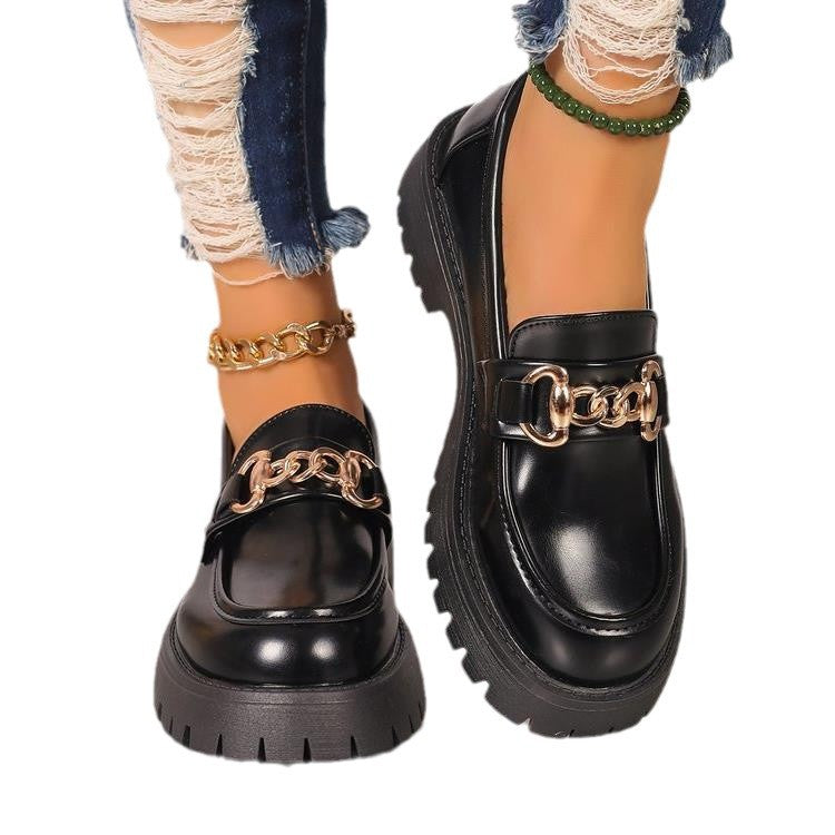 Damen Loafer aus Leder mit komfortabler Plateau-Sohle und dekorativer Ketten-Applikation EB