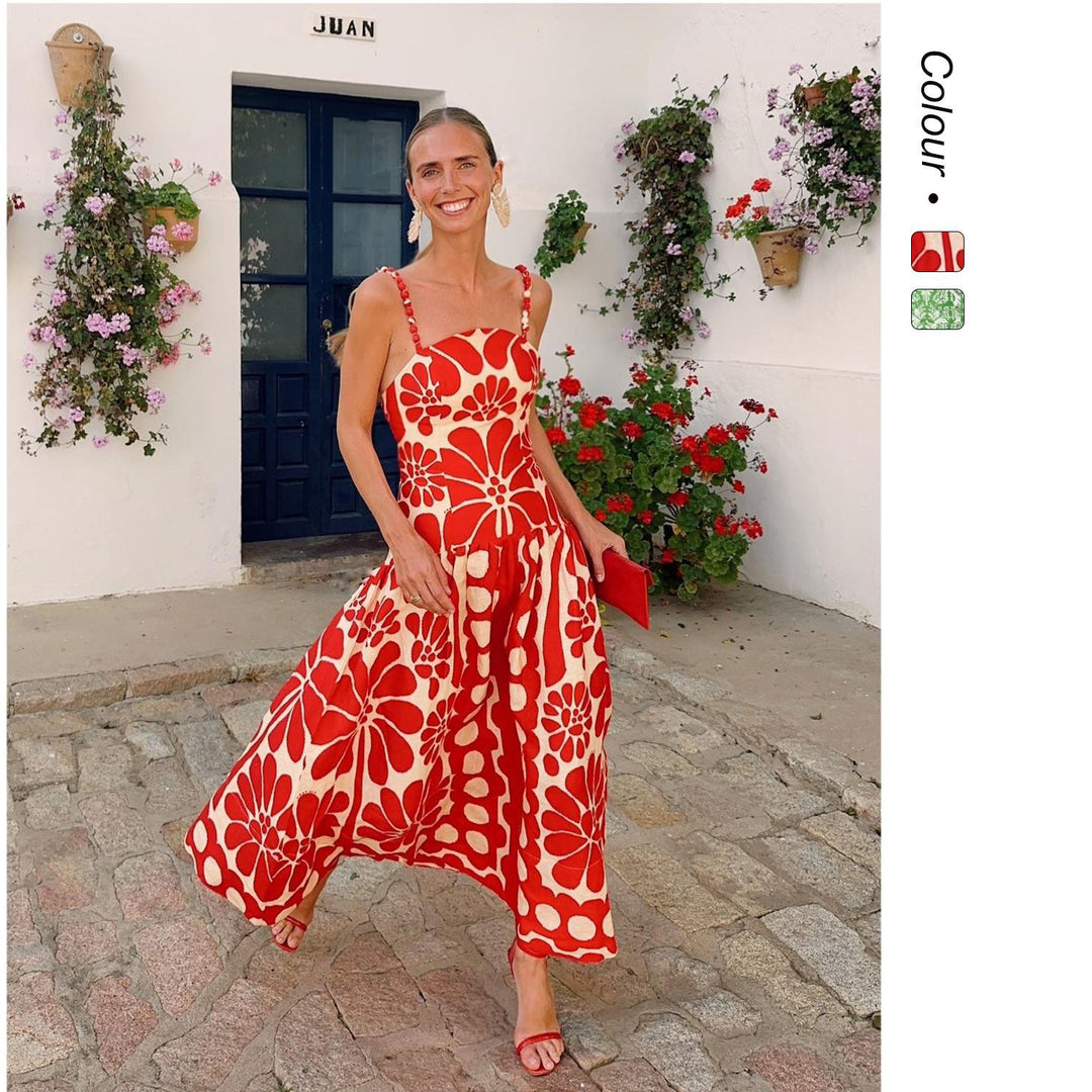 Damen Midi-Kleid mit floralem Print und Spaghetti-Trägern EB