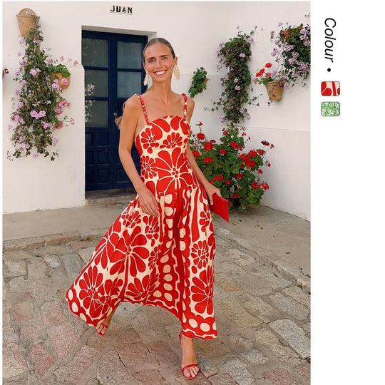 Damen Midi-Kleid mit floralem Print und Spaghetti-Trägern EB