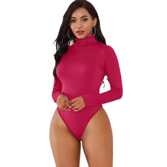 Damen Eleganter Langarmbody mit hohen Kragen EB