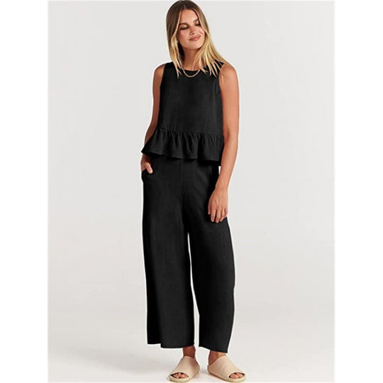 Damen lässiger Jumpsuit mit voluminösem Oberteil und seitlichen Taschen EB