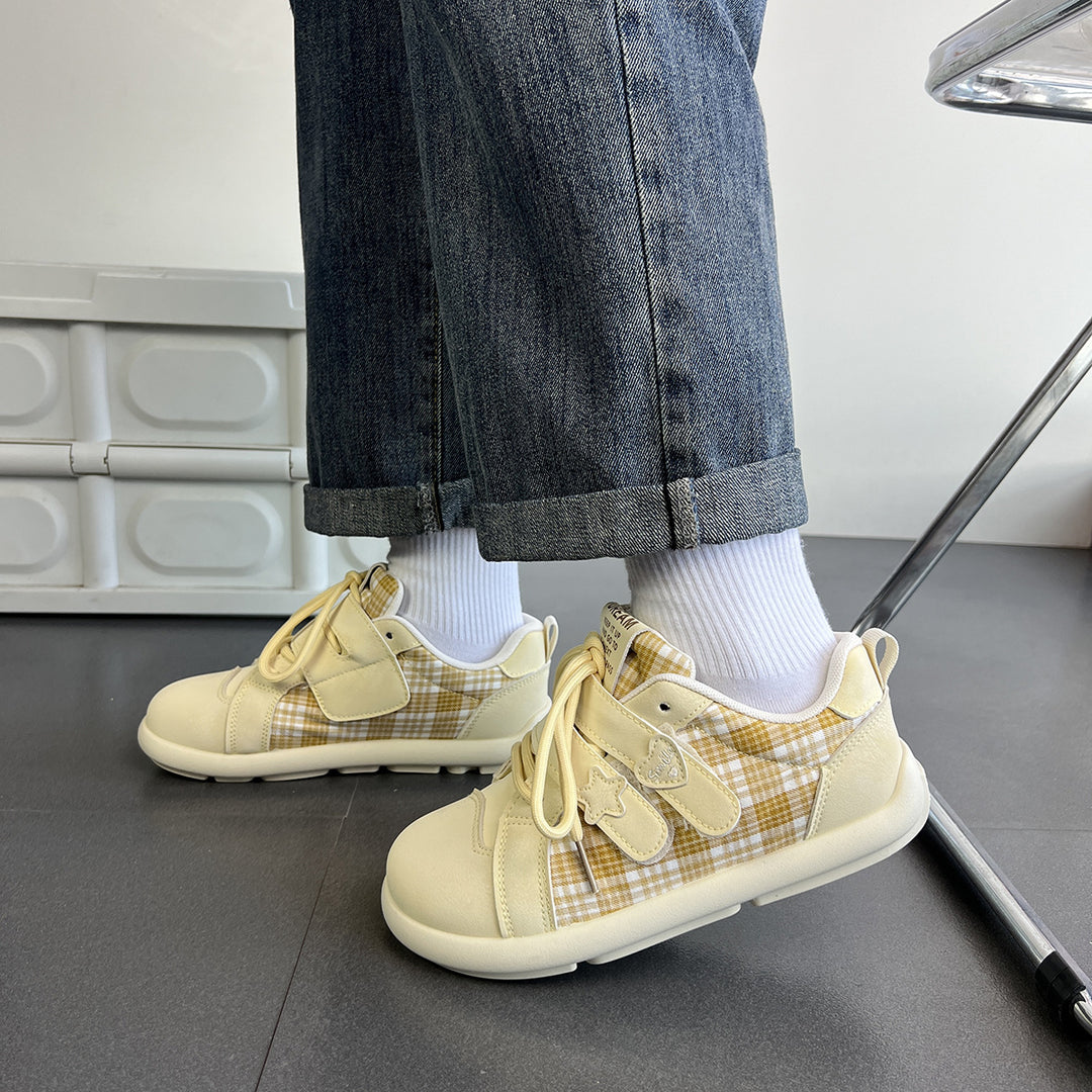 Damen Sportliche Sneaker mit verstellbarem Klettverschluss und kariertem Obermaterial EB