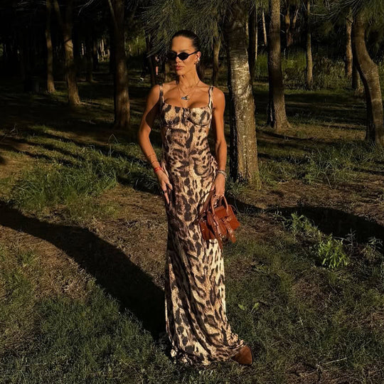 Damen Maxikleid mit tierischem Motiv und elegantem Schnitt EB