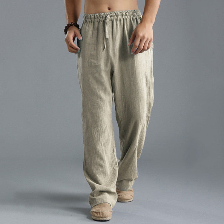 Herren nan lässige Leinenhose mit elastischem Bund, Kordelzug und geradem Bein EB