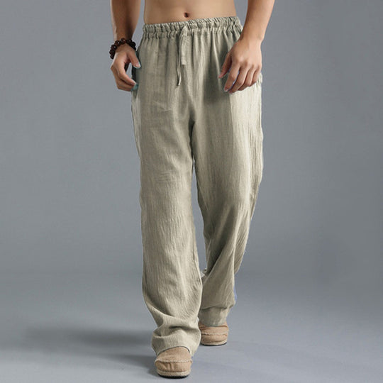 Herren nan lässige Leinenhose mit elastischem Bund, Kordelzug und geradem Bein EB