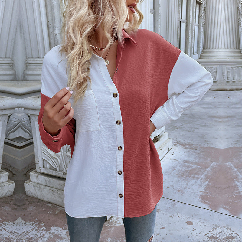Damen Elegante Bluse mit asymmetrischer Knopfleiste und Brusttasche EB