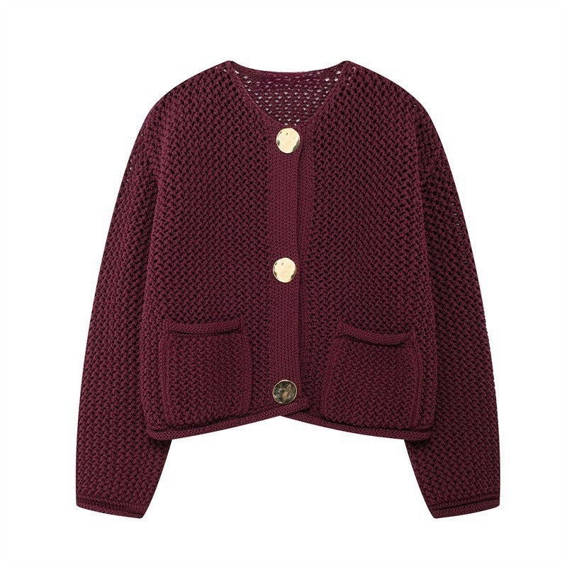 Damen Strickjacke mit offener Maschenstruktur und komfortablen Taschen EB