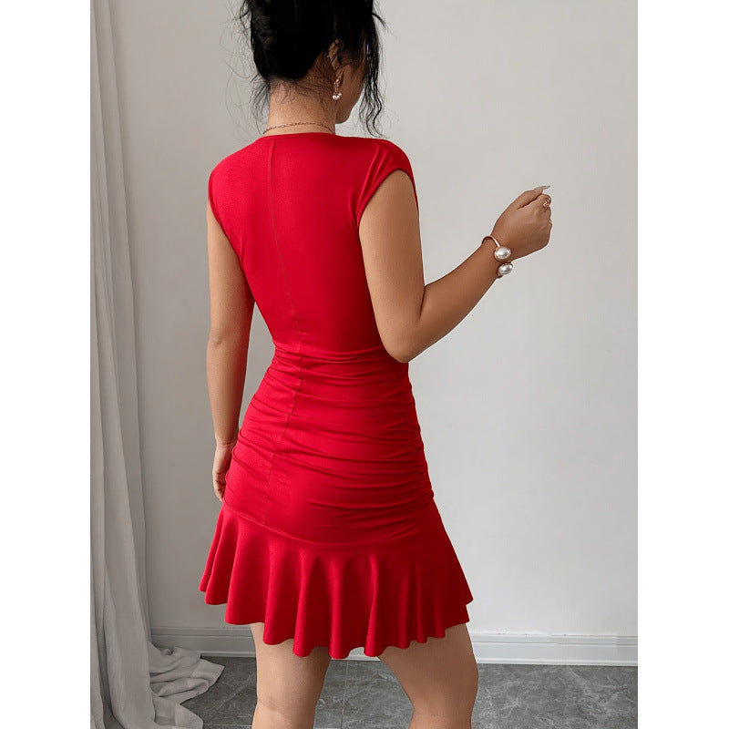 Damen Cocktailkleid mit Raffung und dekorativem Gürtel EB