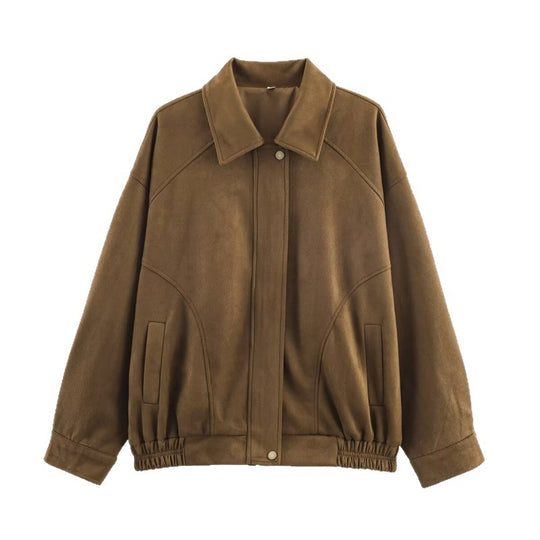 Damen Modische Kunstlederjacke mit elastischem Bund und Eingrifftaschen EB