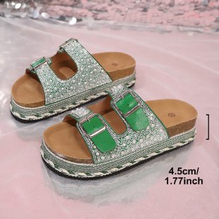 Damen Komfortable Zehentrenner-Sandalen mit Glitzer-Applikation und verstellbaren Riemchen EB