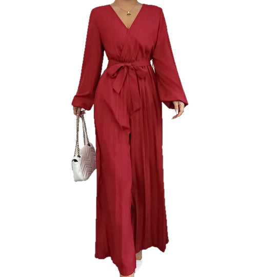 Damen Eleganter Jumpsuit mit taillierbarem Gürtel und plissiertem Schnitt EB