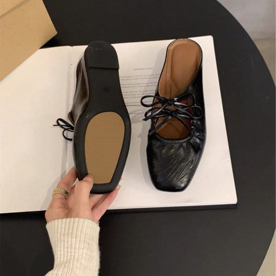 Damen Stylische Riemchen Mules mit dekorativem Schnürdetail EB