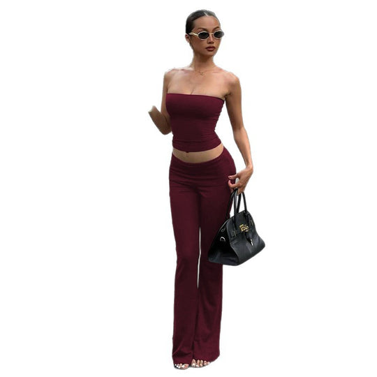 Damen Sportliches Cropped Oberteil mit hoher Taille und weit geschnittenen Hosen EB