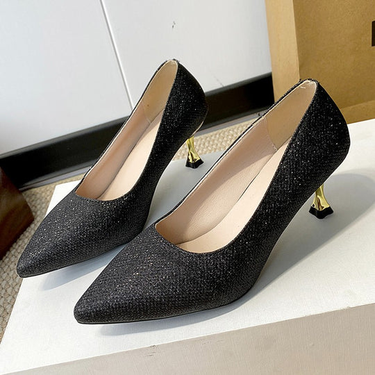 Damen Elegante Pumps mit funkelndem Akzent und geschwungenem Absatz EB
