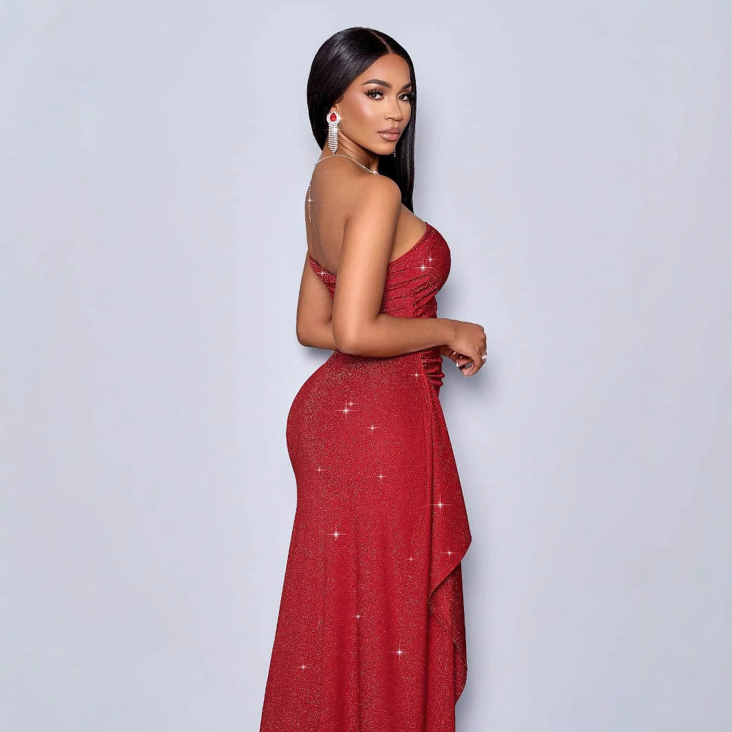 Damen Glamouröses Cocktailkleid mit schimmernden Details und seitlichem Schlitz EB