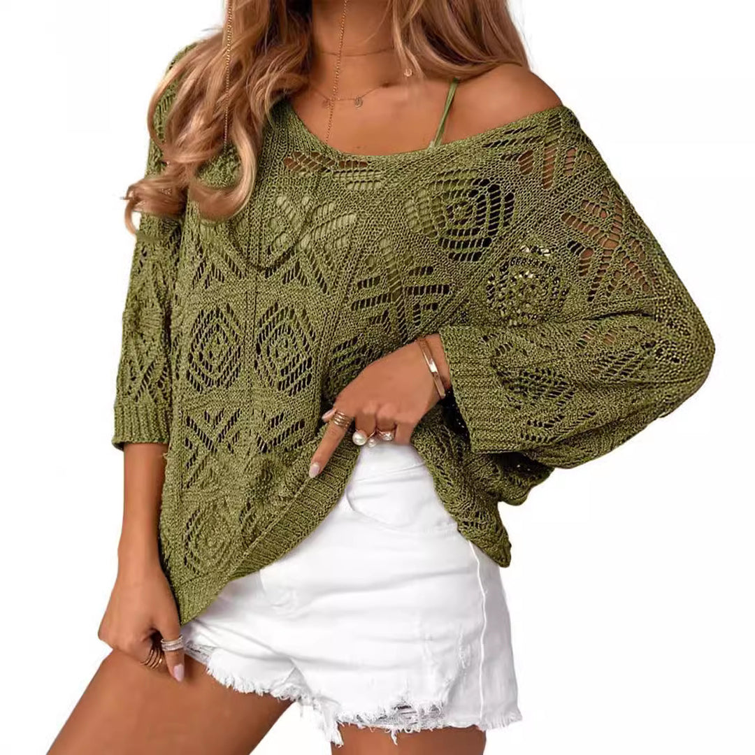 Damen Oversize Strickpullover mit Häkelstruktur EB