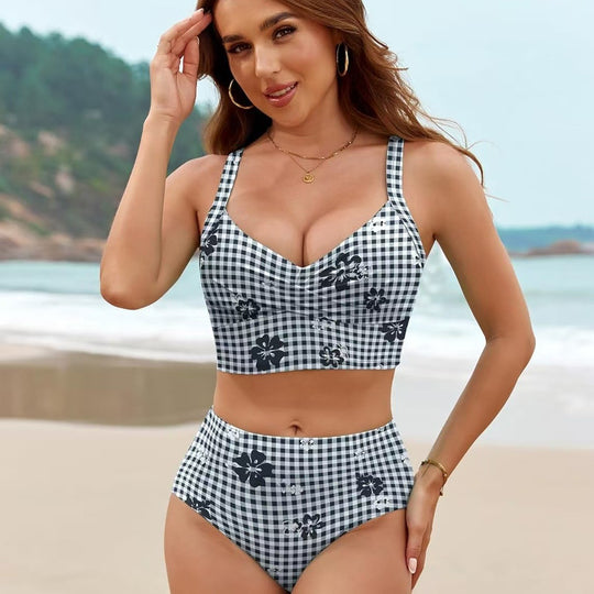 Damen Bikini-Set mit hohem Bund und dekorativem Knotendesign EB