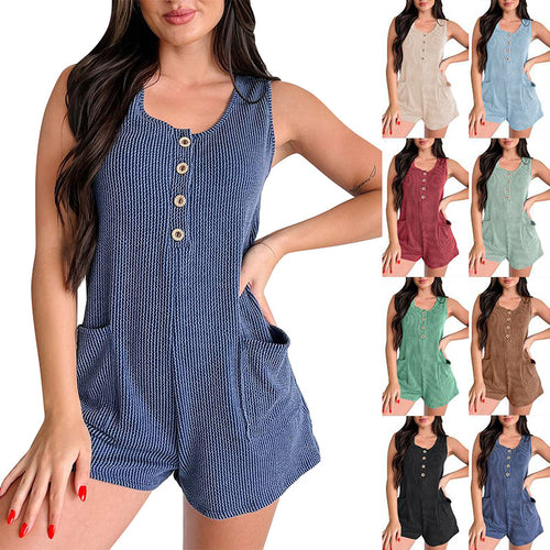 Damen Jumpsuit mit strukturiertem Muster und dekorativen Knöpfen EB
