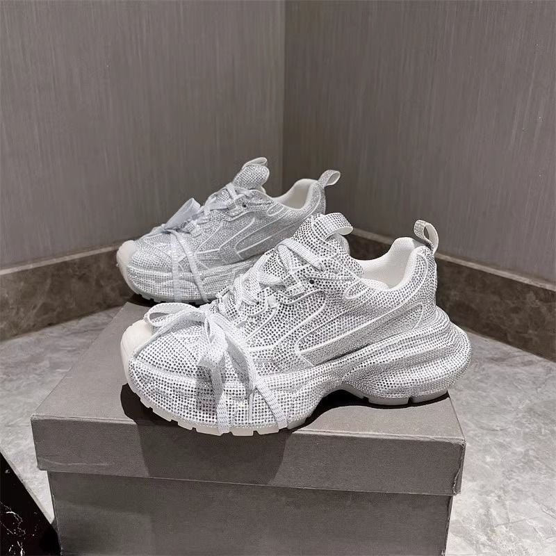 Damen Chunky Plateau-Sneaker mit gewellter Profilsohle und glitzernder Mesh-Optik EB