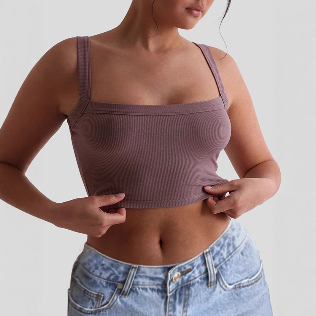 Damen Crop-Top mit quadratischem Ausschnitt und elastischem Material EB