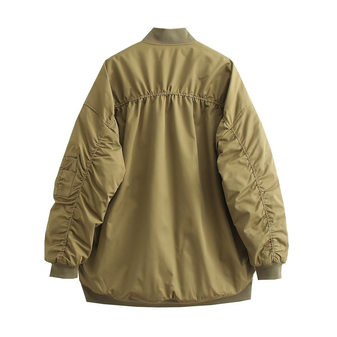 Damen modische Oversized Bomberjacke mit funktionalen Taschen und sportlichem Design EB