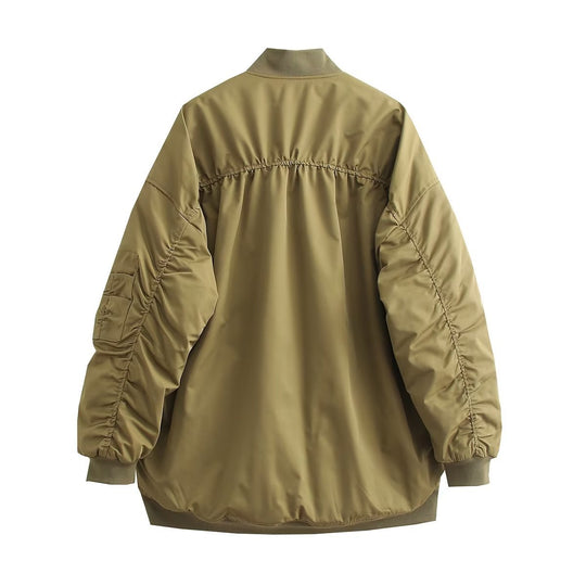 Damen modische Oversized Bomberjacke mit funktionalen Taschen und sportlichem Design EB