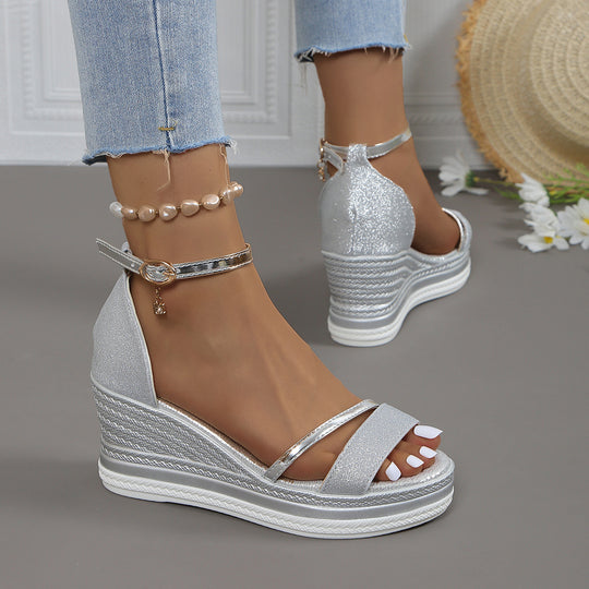 Damen Wedge-Sandalen mit funkelndem Obermaterial und elegantem Riemendesign EB