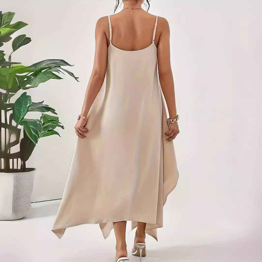 Damen Luftiges Spaghettiträger-Kleid mit asymmetrischem Saum und weichem Stoff Heidi-Mode