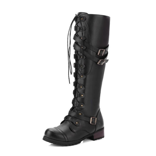 Damen hohe Schnürstiefel mit modischer Schnalle und rutschfester Sohle EB