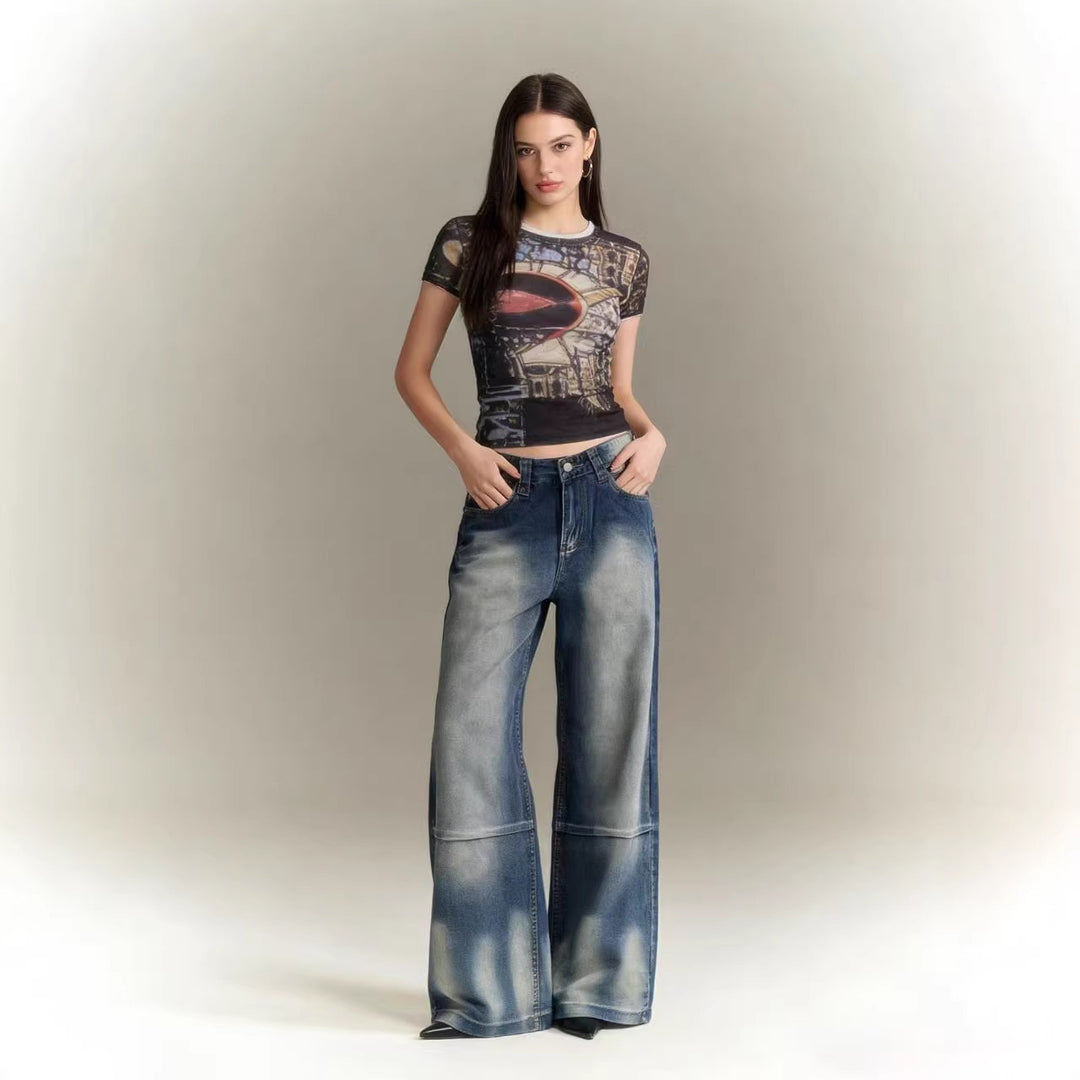 Damen Weite Bootcut Jeans mit hohem Bund
