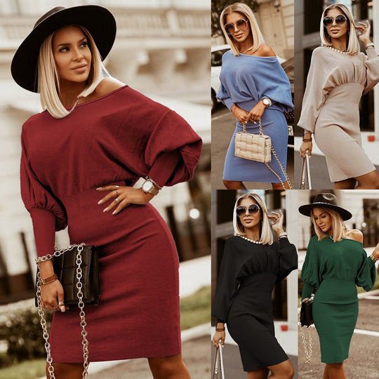 Damen leichten und eleganten Strickkleid mit überschnittenen Ärmeln EB