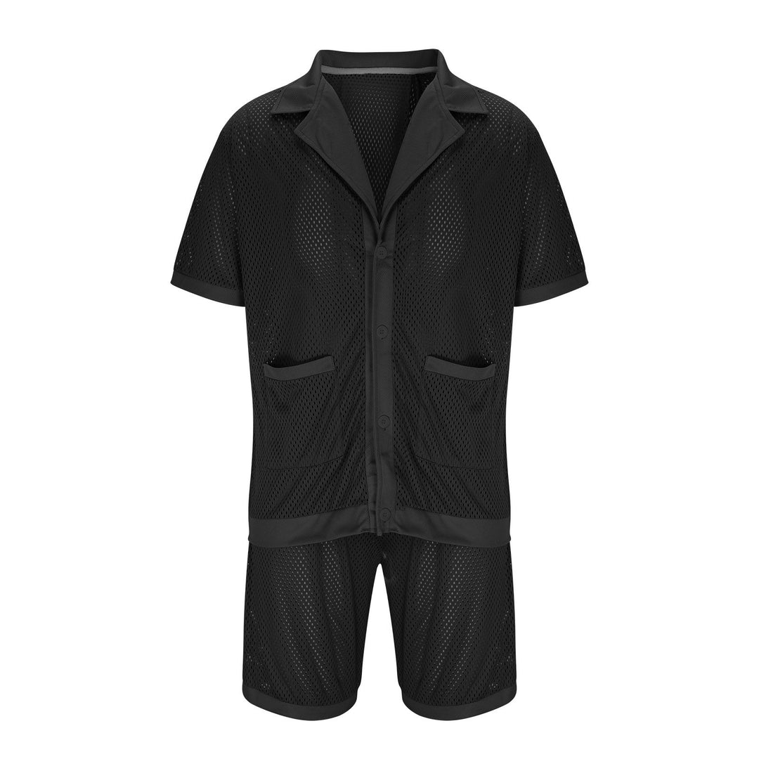 Damen Luftiges Netz-Pyjama-Set mit praktischen Taschen und Knopfleiste EB