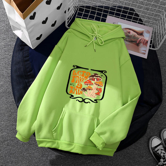 Damen nan leichter Oversize Kapuzenpullover mit Herz‑EKG‑Motiv, langen Kordeln und elastischem Bund EB