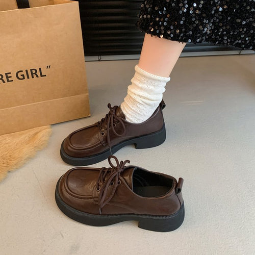 Damen modische Schnürschuhe mit klobiger Sohle und glänzender Oberfläche EB