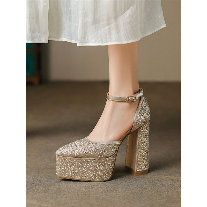 Damen Plateau-Pumps mit glitzerndem Strass-Design EB