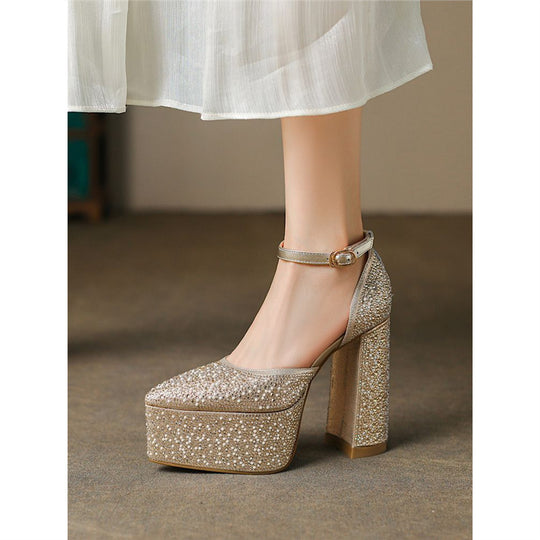 Damen Plateau-Pumps mit glitzerndem Strass-Design EB
